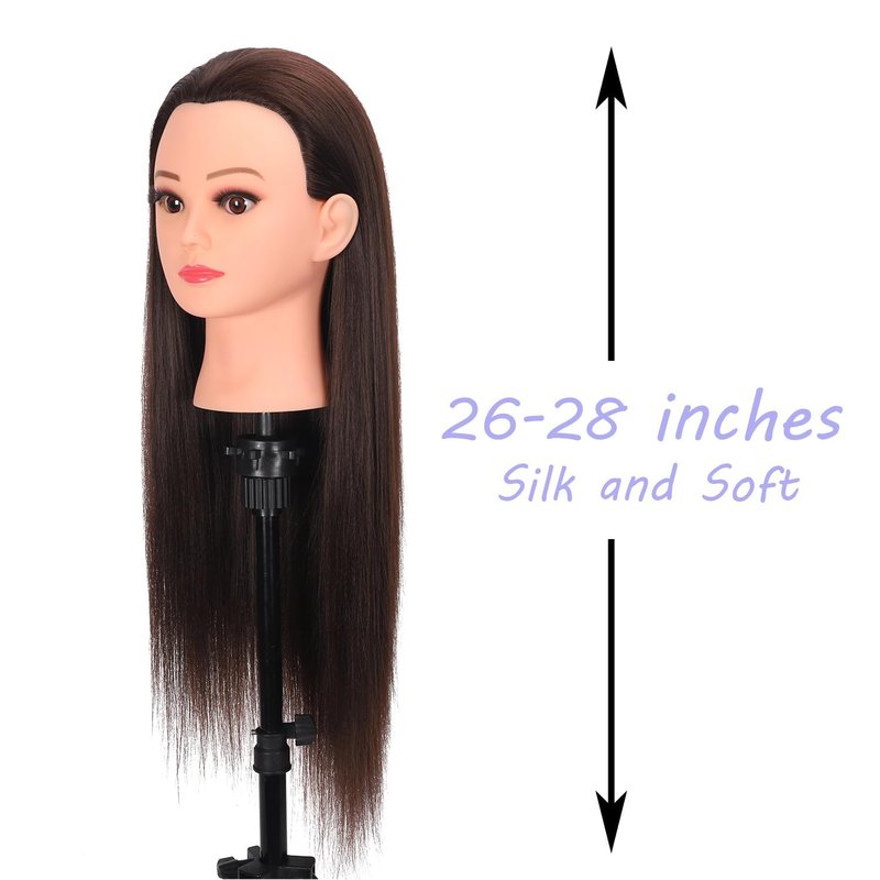 Mannequin Head with Hair 26“-28” Styling Training Manikin Cosmetology Doll Head Human Hair Blend and Free Clamp Holder (4#2)