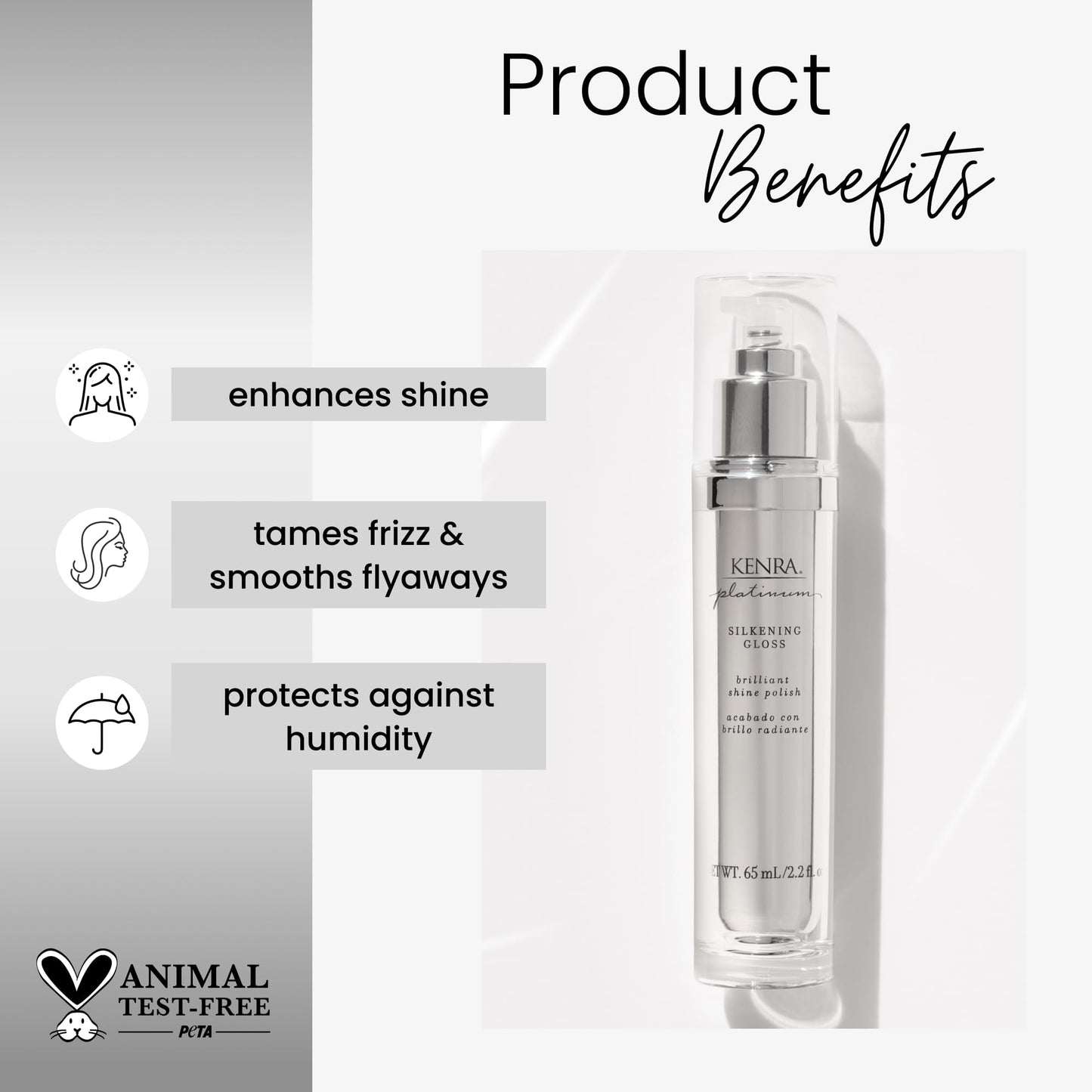 Kenra Platinum Silkening Gloss |Brilliant Shine Polish |Tames Frizz & Smooths Flyaways |Lightweight Formula |Protects Against Humidity |Smooths Dry Ends |Medium To Coarse Hair | 2 fl. oz. (2-Pack)