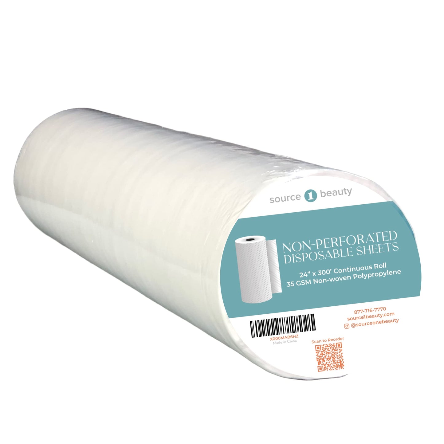 Source One Beauty Disposable Bed Sheets Rolls for Massage Facial Waxing and Body Treatments 24" x 300' Non-Woven Material Non-Perforated (1 Roll)