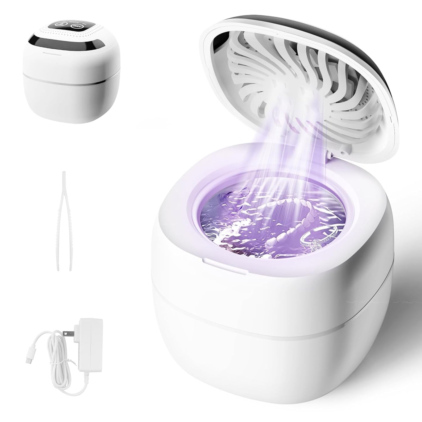 Ultrasonic Retainer Cleaner - 45kHz Digital Timer, 180ml for Dentures, Mouth Guards, Braces & Jewelry | White