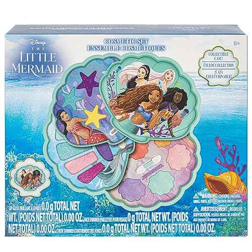Townley Girl The Little Mermaid Clam Beauty Compact Set Kit with Lip Gloss Palette, Makeup Set for Kids Girls, Ages 3+ Perfect for Parties, Sleepovers and Makeovers