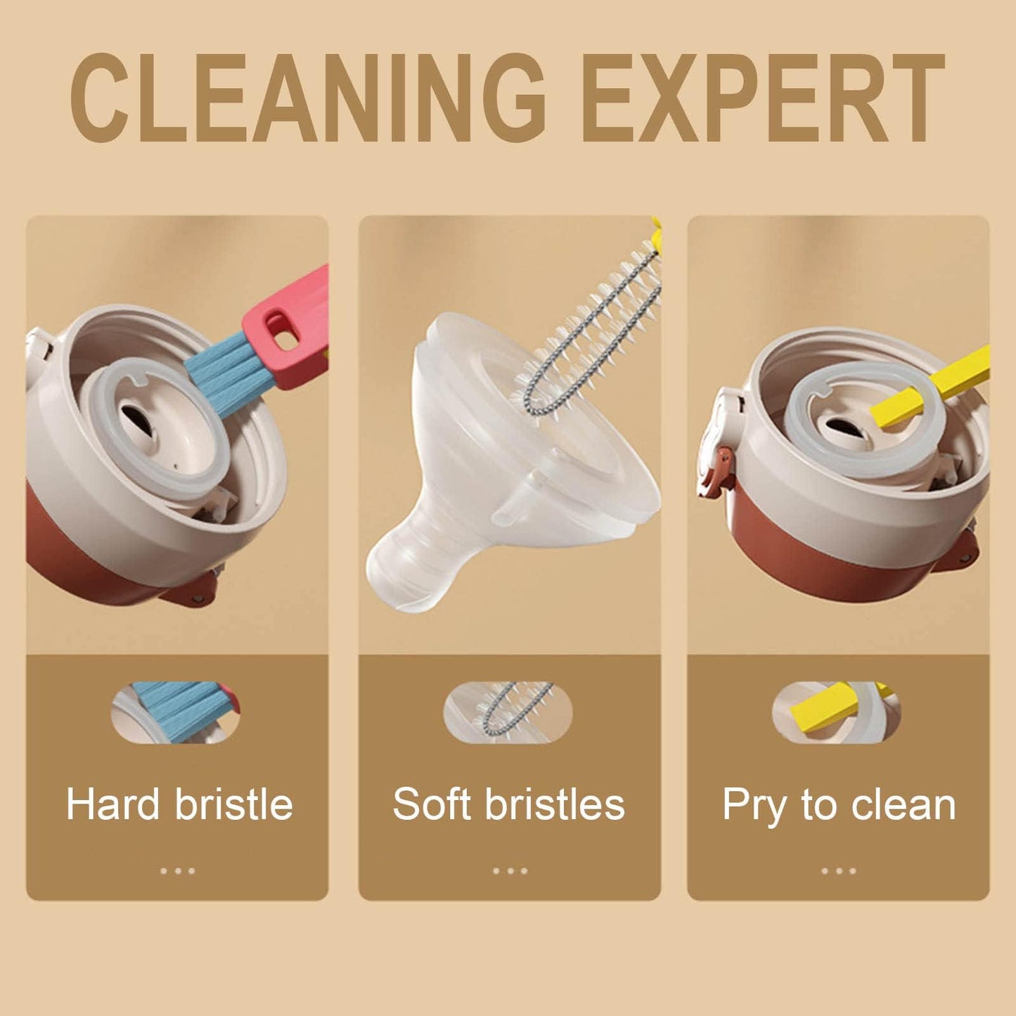 3 in 1 Multifunctional Cup Lid Cleaner - Crevice Cleaning Brush Set for Tight Spaces, Baby Bottles & More - Portable & Upgrade A3