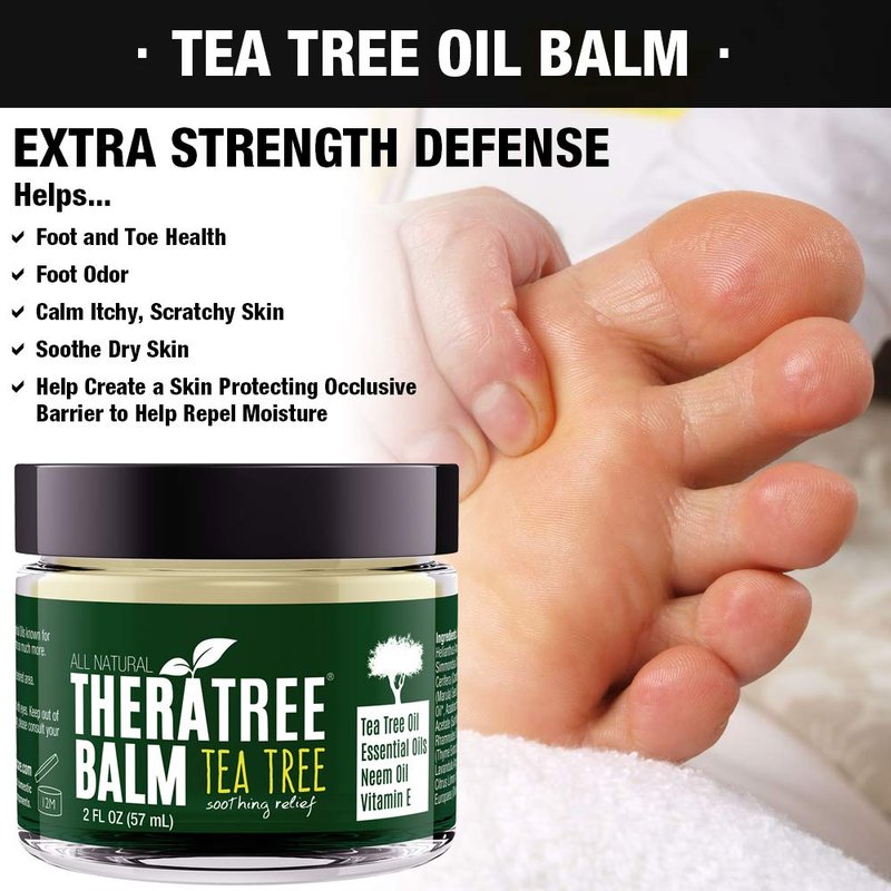 TheraTree Tea Tree Oil Balm & Skin Cream with Neem Oil by Oleavine - 2oz - Moisturizing Foot & Body Balm - Helps Soothe Dry, Cracked, Itchy Skin - Natural Ointment with Aloe Vera & Vitamin E