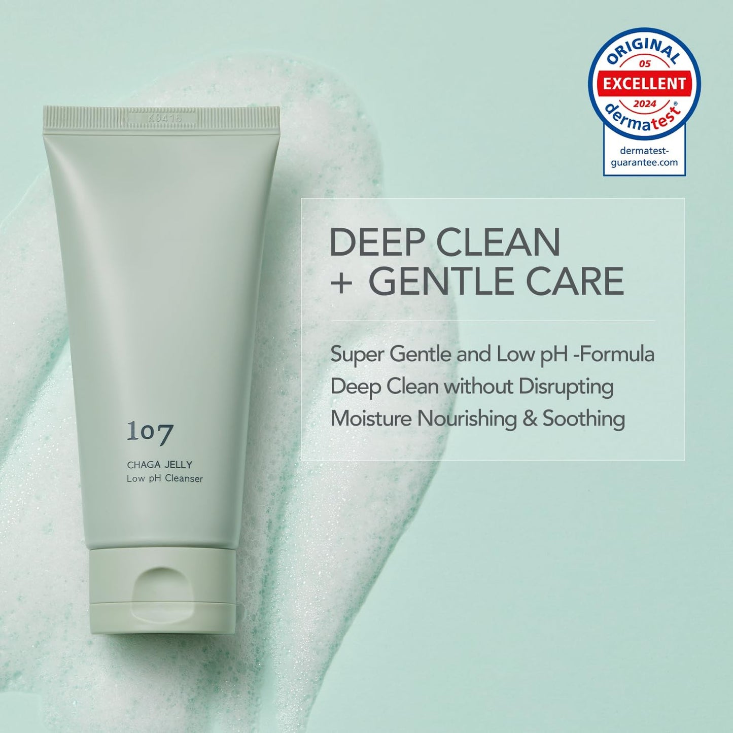 107 Gentle Gel Cleanser, Low pH, Non-Stripping Cleanser for Sensitive Skin, Enriched with Antioxidant & Calming Ingredients, Korean Beauty (4.0 fl oz)