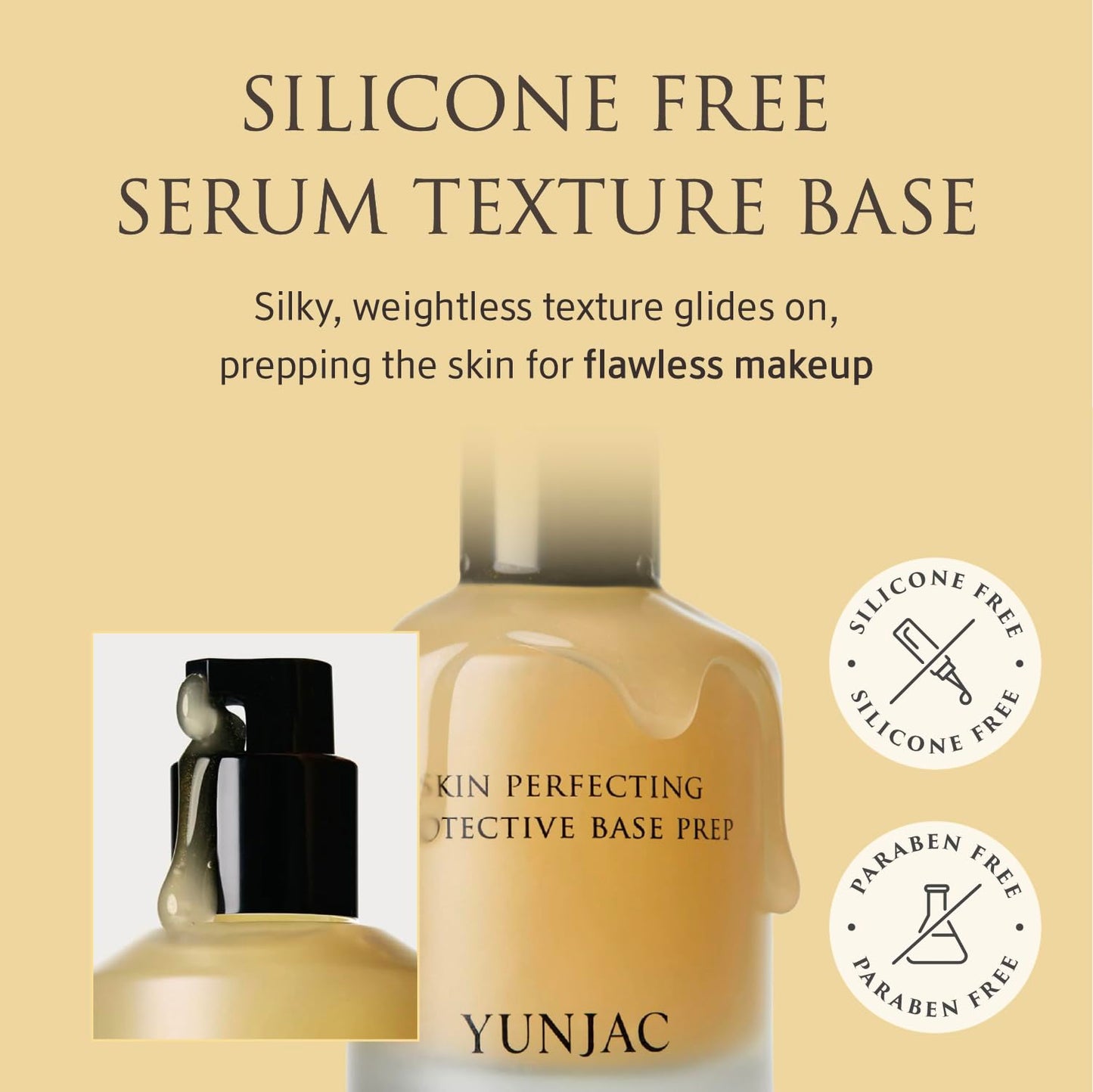 YUNJAC Base Prep Korean Primer (1.35 fl oz) – Silicone-Free Grip Makeup Base, Serum Texture for Radiant Skin, Long-Lasting Glow with Rice Ferment, Ceramide, Niacinamide, Squalane