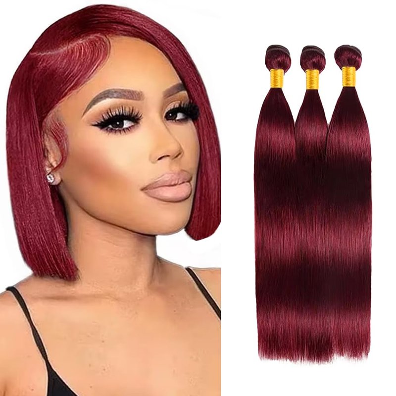 Burgundy Bundles Human Hair 99J Straight Bundles Red Human Hair Bundle 12 14 16 inch Burgundy Straight Bundle 150g