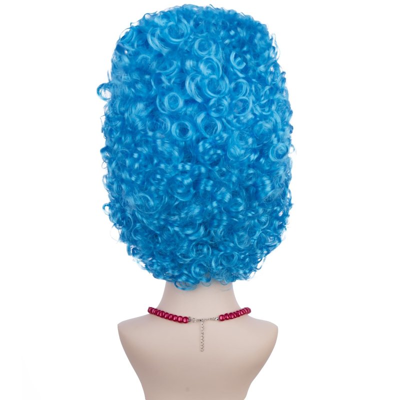 PATTNIUM Blue Beehive Wig for Women Curly Blue Wig Costume Party Wigs with Red Necklace