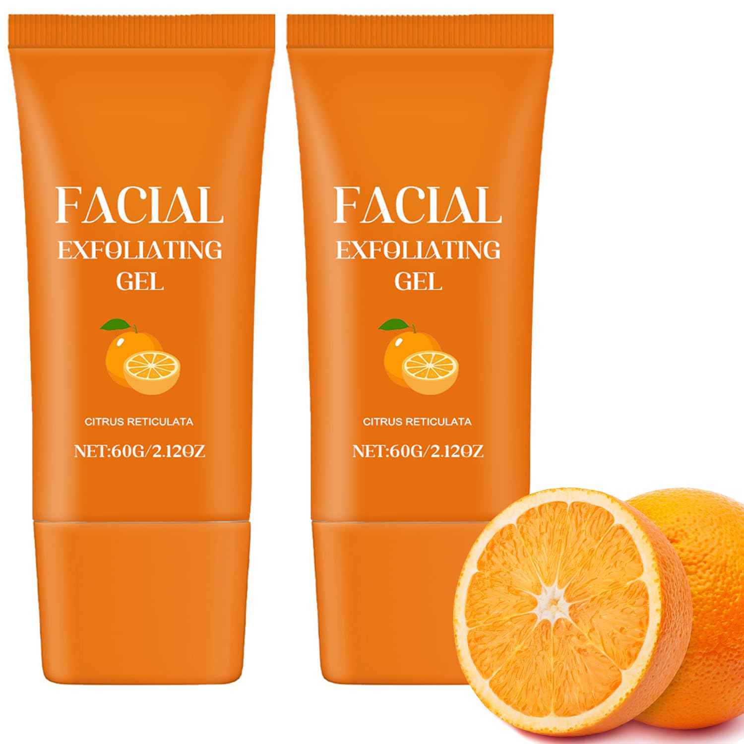 2 Pcs Facial Exfoliating Gel, Purifying Exfoliating Gel for Face and Body Skin Repair, Orange Enzyme Hydrating Facial Scrub, Moisturizing, Cleansing and Rejuvenating (60g)