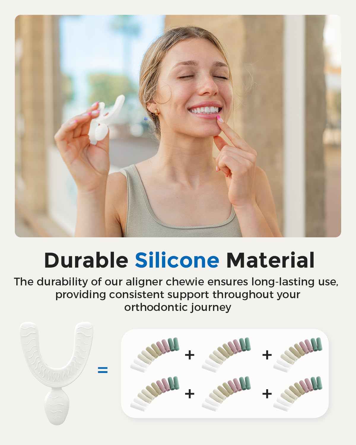 Checkme Aligner Chewies for Invisalign, U-Shaped Orthodontic Chewies for Aligner Tray Seaters, Non-Slip Retainer Chewies, Durable Food Grade Silicone Dental Chewies, White (2PCS)