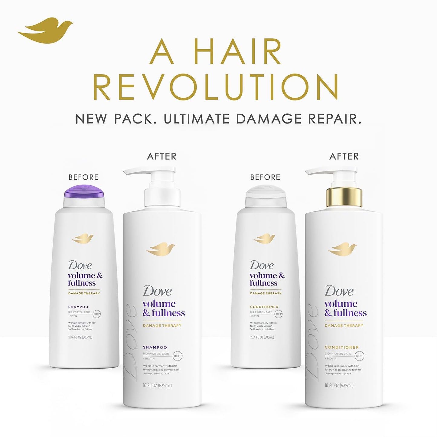 Dove Shampoo and Conditioner Set, Volume & Fullness – Daily Volumizing Hair Care Formula Infused with Collagen, 18 Oz Ea