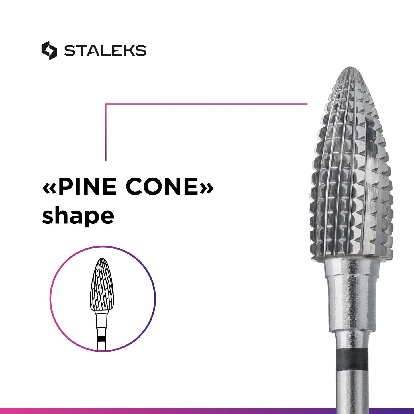 STALEKS PRO Expert Carbide Nail Drill Bit (Pine Cone, Black, 6mm Head / 14mm WP) – Coarse Hardness for Artificial Nail Correction & Gel Polish Removal in Hardware Manicure/Pedicure