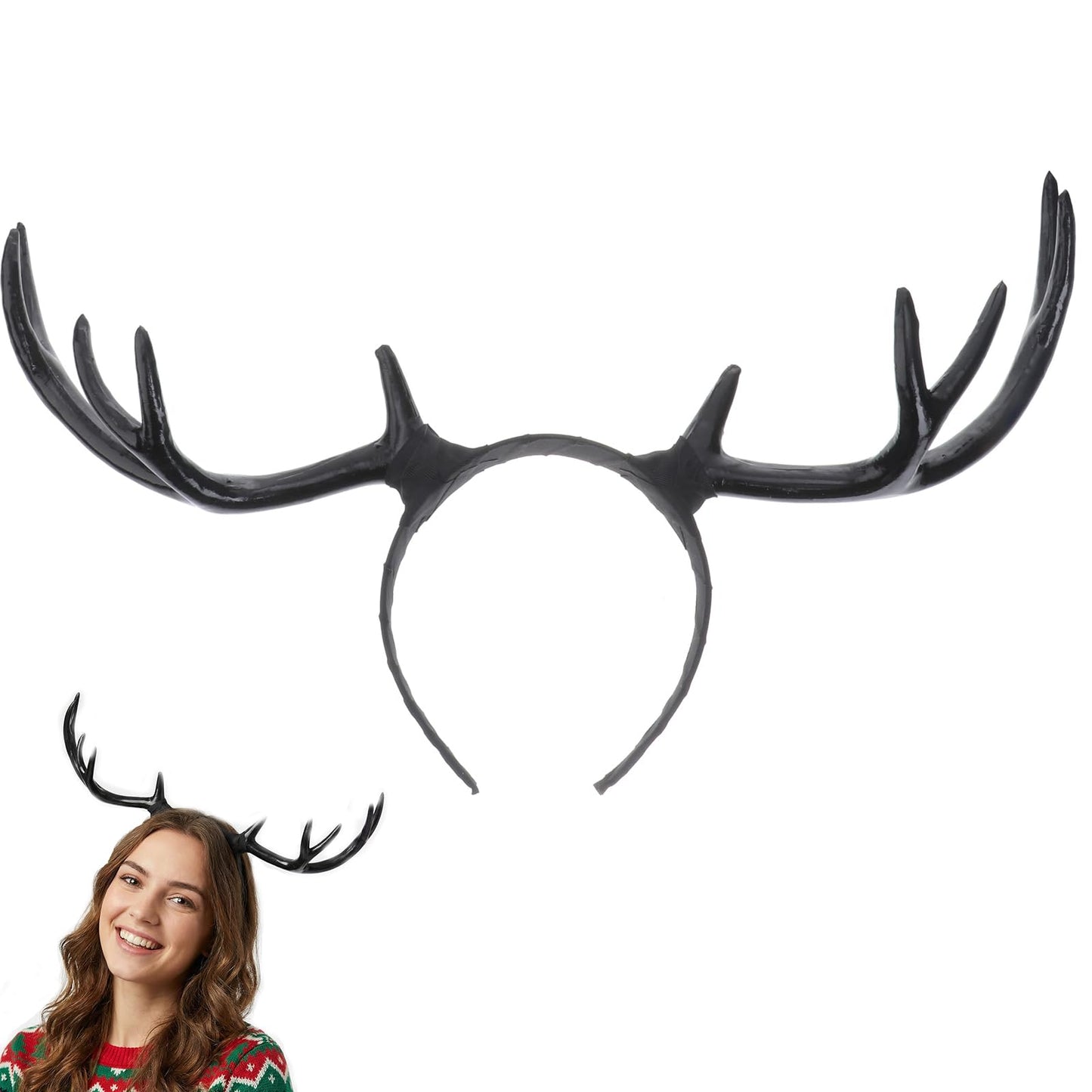 Healvian Reindeer Antlers Headband,Deer Antlers Headband,Women Hairbands, Horn Ear Long,Elk Hair Crown Hair Hoop Headpiece for Halloween Cosplay Party Birthday Christmas Costume