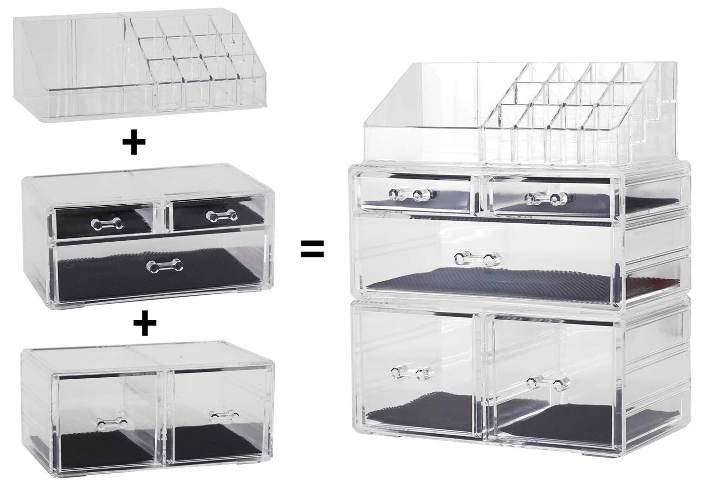 Sooyee Makeup Organizer,Acrylic Cosmetic Organizer Storage Drawers Jewelry and Cosmetic Display Cases Box(5 Drawers 7 Tiers) 3 Pieces Stackable,Clear