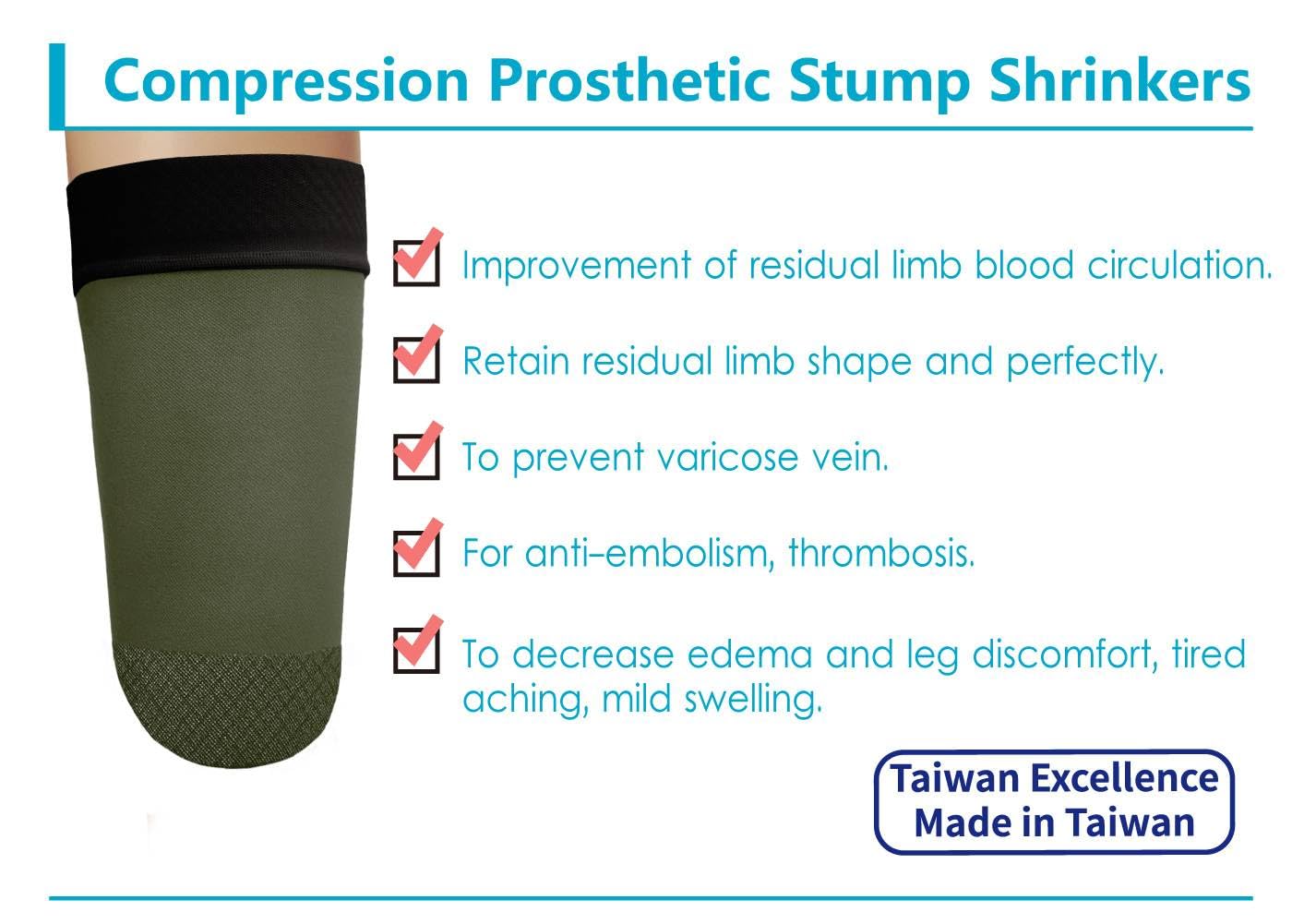 JianiMed Prosthetic Stump Shrinkers–Above Knee, 35cm, Compression, Amputee Socks, 20-30, Daily use, Taiwan Excellence M