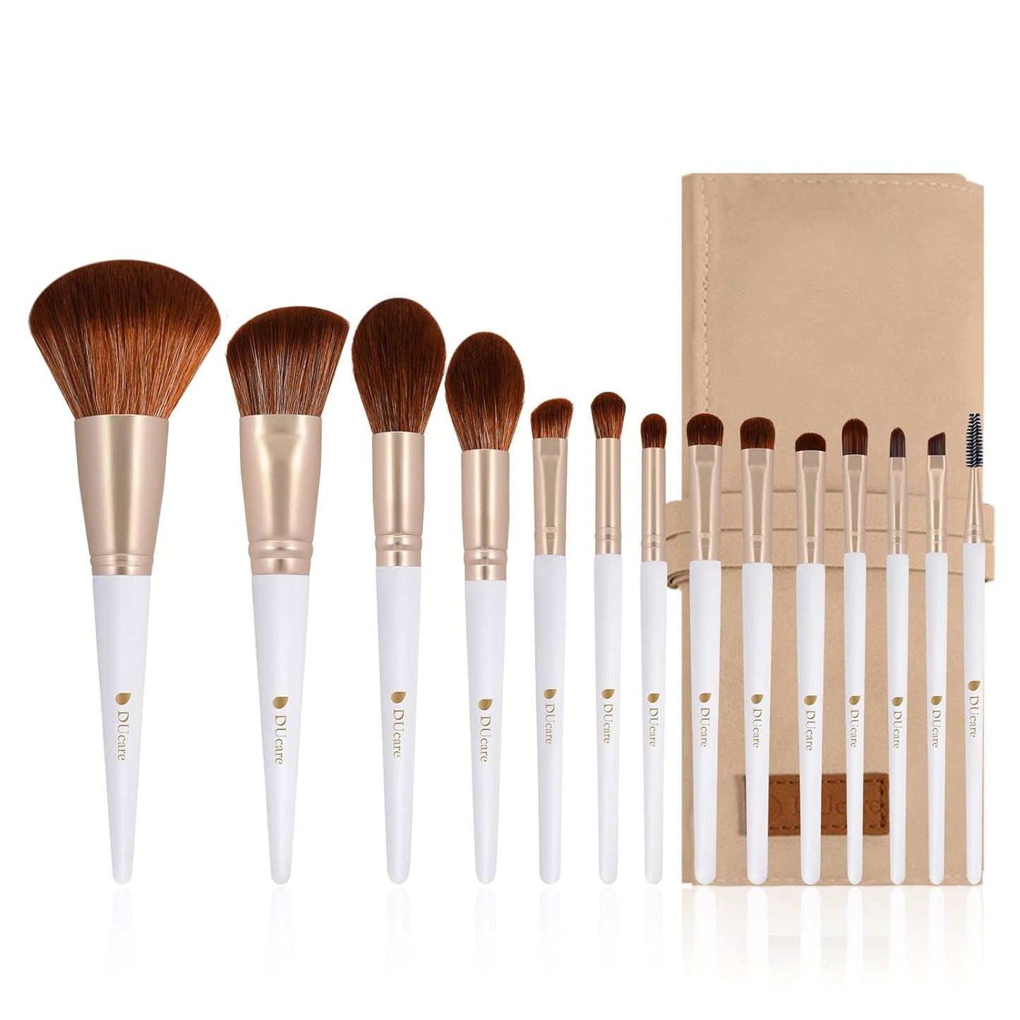 Makeup Brushes Set - 14Pcs Professional Synthetic Brush Kit for Blush, Foundation, Eyeshadow | Includes Makeup Bag, White