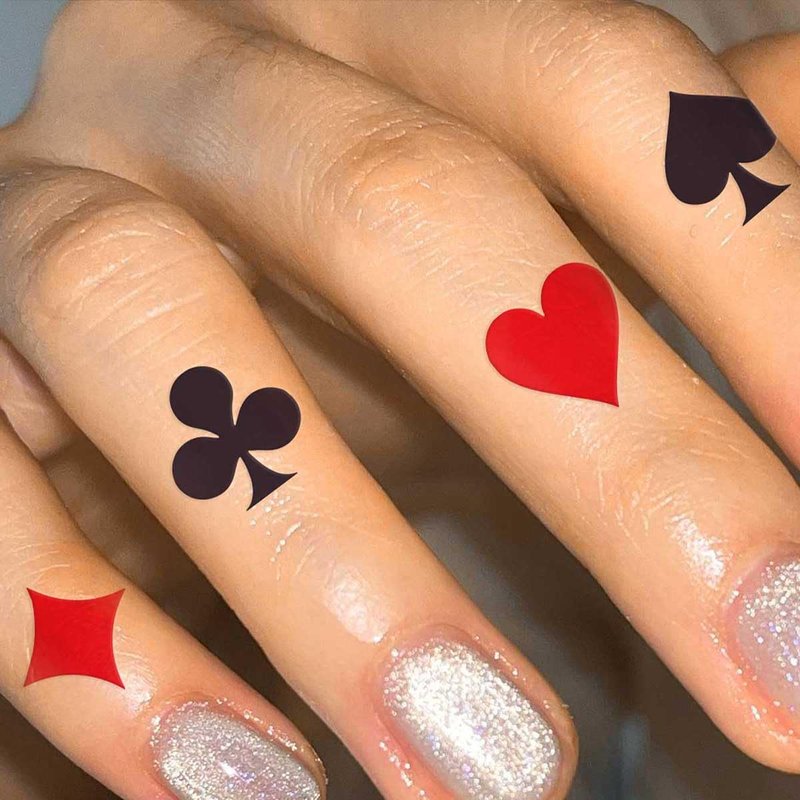 Poker Temporary Tattoos,60 Pcs Small Red heart Plum Blossom Spades Block Dice Playing Card Tattoo for Adult Women Men Decor,Casino Game Night day Gift,Bachelorette Girls Birthday Party Decorations 486