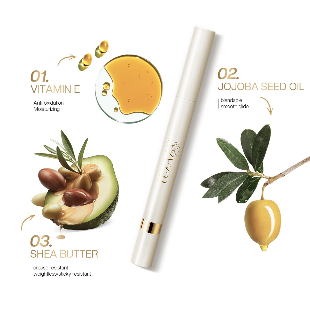 LUXAZA PRO 2PCS Eyeshadow Makeup Stick, Cream Shimmer, Eyeshadow Highlighter Makeup Eye Brightener Pencil Sticks Cosmetics, with Built-in Brush and Sharpener, S1M2 Caramel-latté