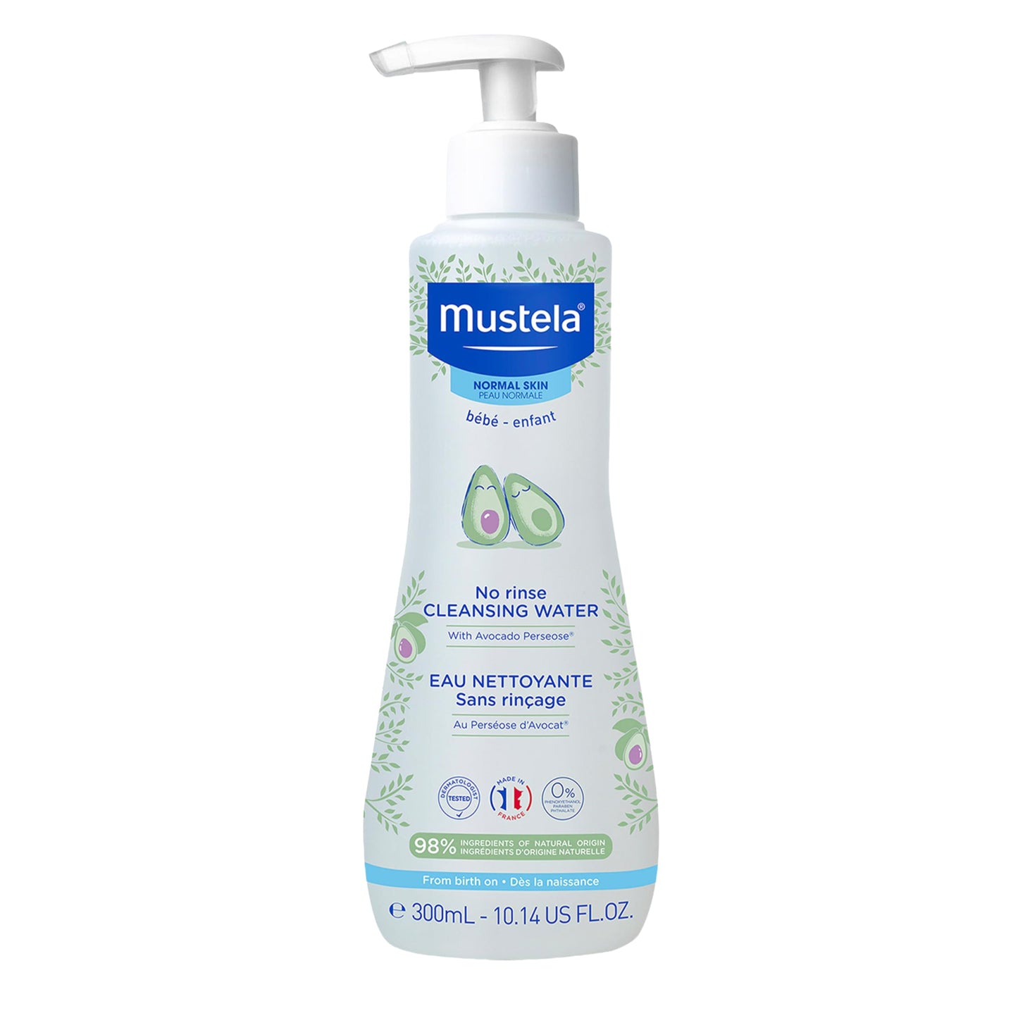 Mustela Baby Cleansing Water - No-Rinse Micellar Water - with Natural Avocado & Aloe Vera - for Baby's Face, Body & Diaper - Various Sizes - 10.14 fl. oz.
