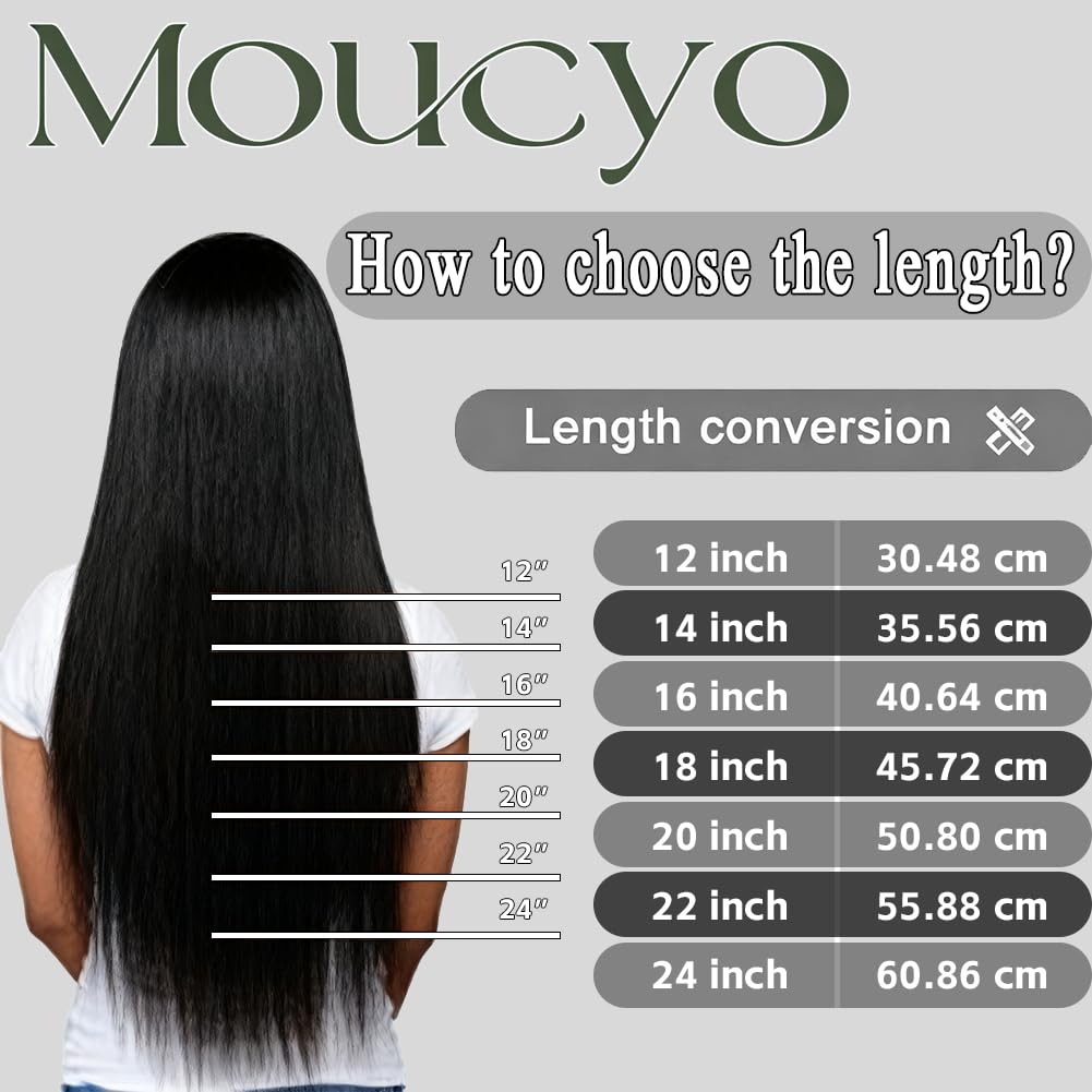 Moucyo Clip in Hair Extensions Real Human Hair 100% Brazilian Remy Human Hair Seamless Invisible clip on hair extensions for women Double Weft 7pcs 16 Inch 85g #1B Natural Black