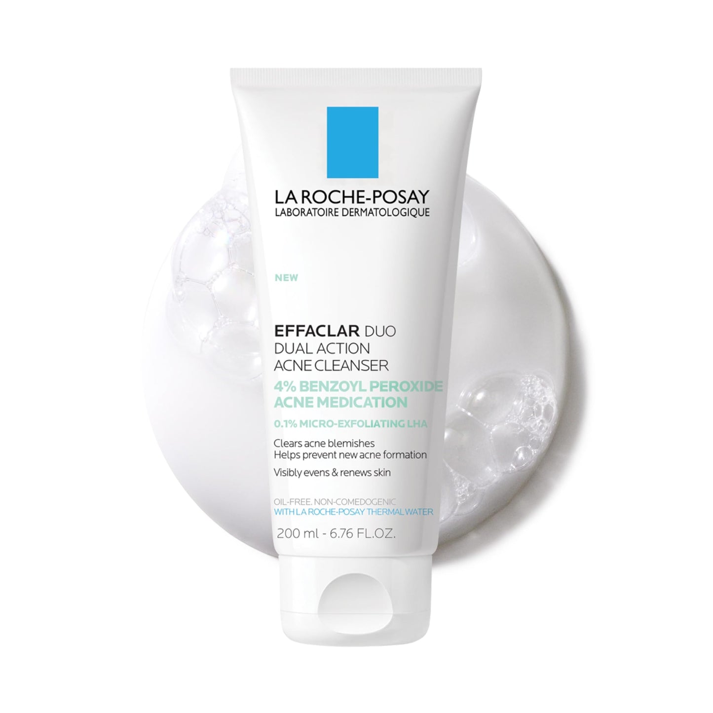 La Roche-Posay Effaclar Dual Acne Face Wash With 4% Benzoyl Peroxide & LHA Exfoliant, Acne Treatment Help Clear & Prevent Blemishes, Paraben Free & Oil Free Wash, 6.76 Fl Oz