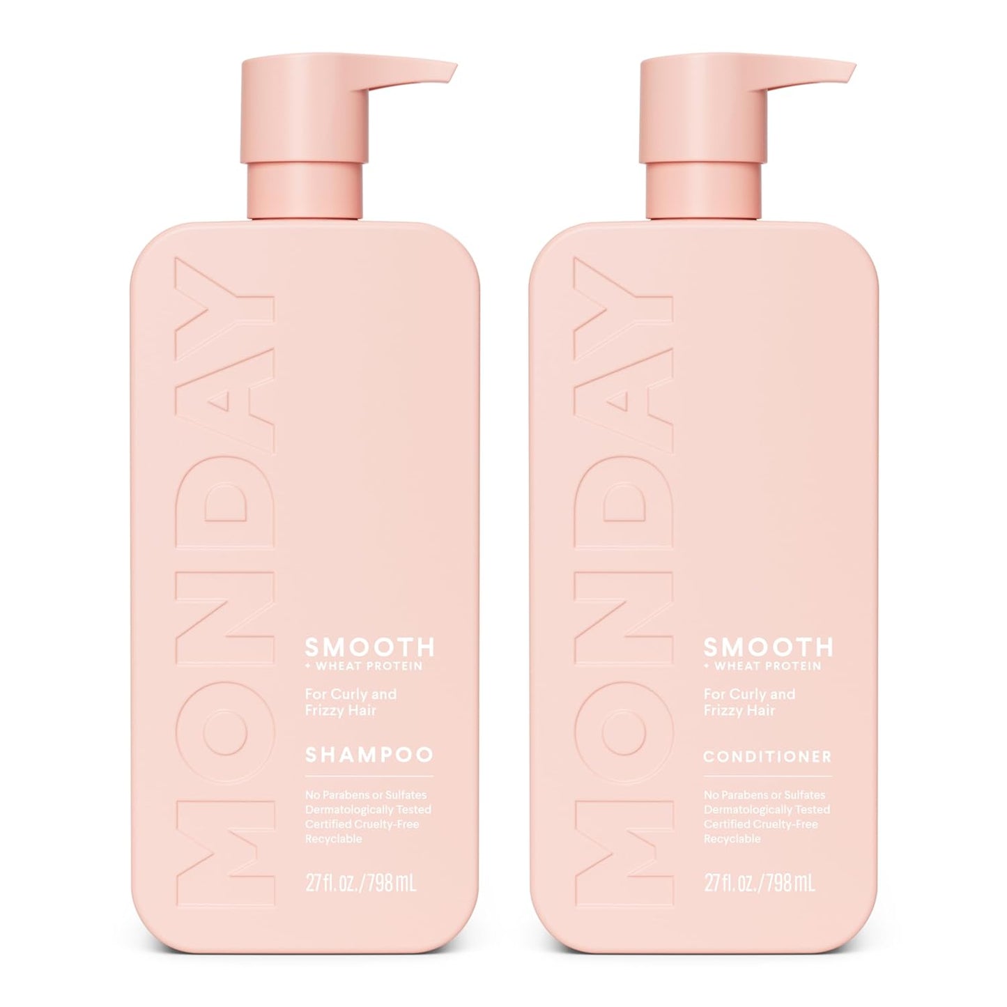Smooth Shampoo & Conditioner Set for Frizzy, Curly Hair - 27 oz Each | Coconut Oil & Shea Butter, Pink