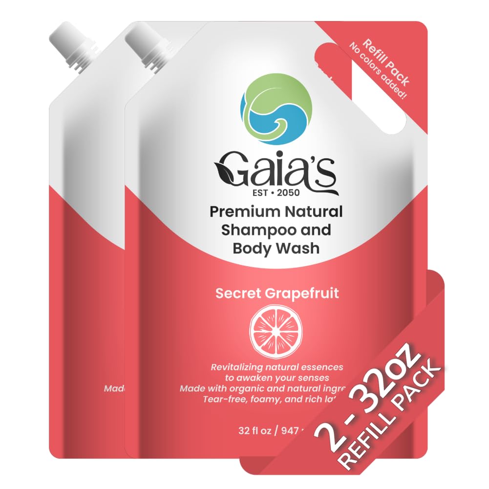 GAIA's Natural Body Wash & Shampoo - Grapefruit | 64 Fl Oz, Sulfate-Free, Organic Ingredients, pH Balanced