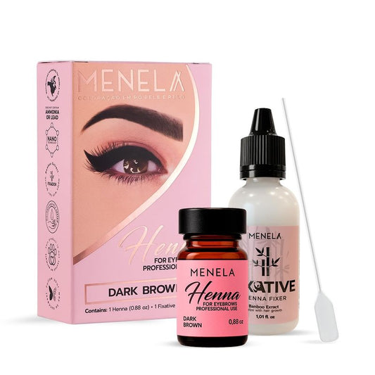 MENELA Dark Brown Eyebrow Henna Kit – Henna for Eyebrows – Eyebrow Dye & Henna for Brow – Natural Vegan Ammonia-Free – Up to 60 Applications, 2.5g Henna & 15ml Fixer, Bamboo Extract