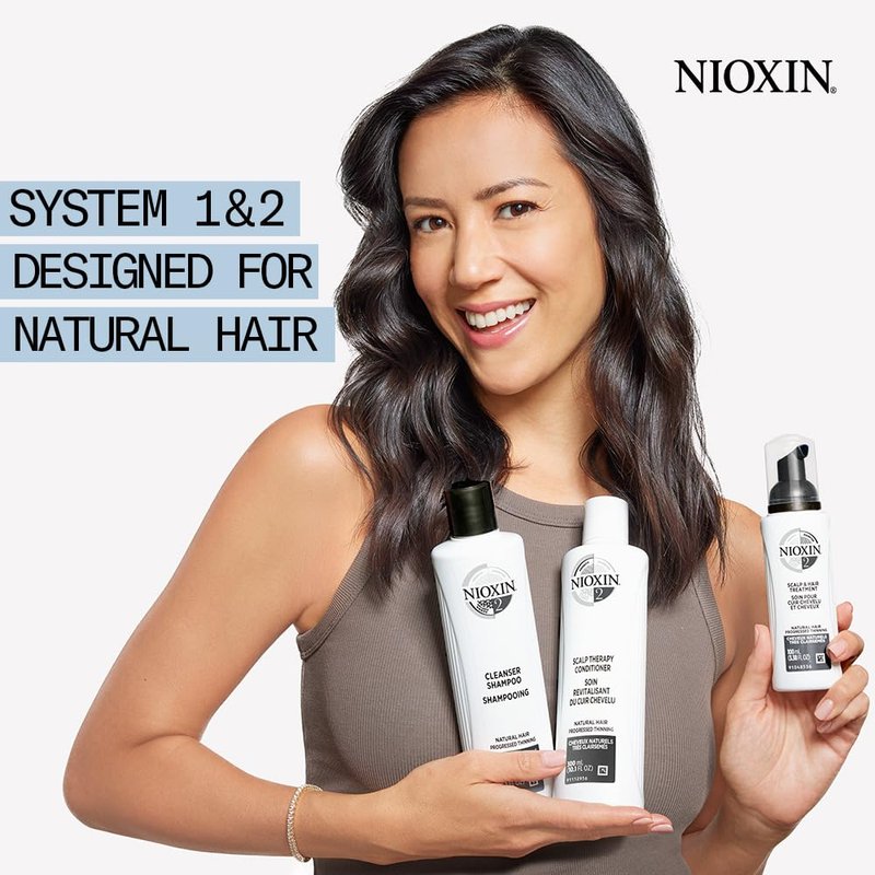 Nioxin Scalp + Hair Thickening System 2 Kit | For Natural-Hair with Progressed Thinning | Cleanse, Condition, & Treat | Boost Density with Niacinamide & Biotin | Bundle