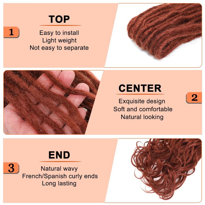 Ajsowju Loose Wave Dreads Synthetic French Curly Double Ended Dreadlock Extensions 24inches 30 Strands Thin Soft Spanish Curly DE Dread Extensions for Women (30 Strands, #350)