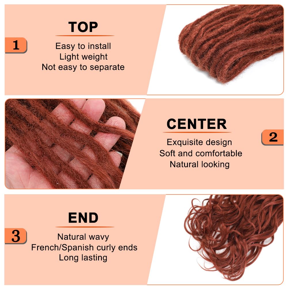 BUFENGSUN French Curly Dreadlocks Synthetic Double Ended Dreadlock Extensions with Loose Wave Ends 24inches 30 Strands Thin Soft French Curly DE Dread Extensions for Women (#350,30 strands)