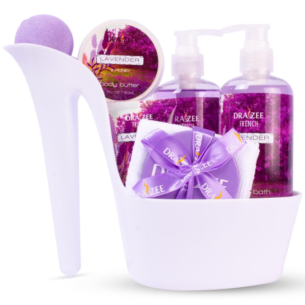 Mothers Day Gift for Mom - 8 Pc Spa Gift Baskets for Women, Lavender Scented Heel Shoe Spa Basket, Relaxing Bath Set, Elegant Women Spa Gift by Draizee