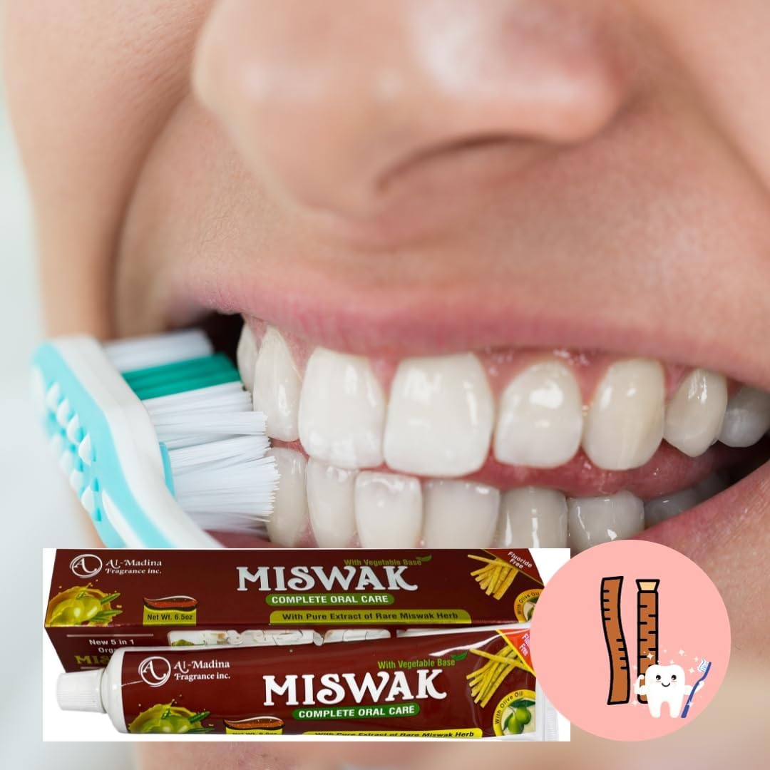 Organic Miswak Moringa Toothpaste - 10-in-1 Herbal Formula | Fluoride-Free, 7.05 oz, Clove & Myrrh