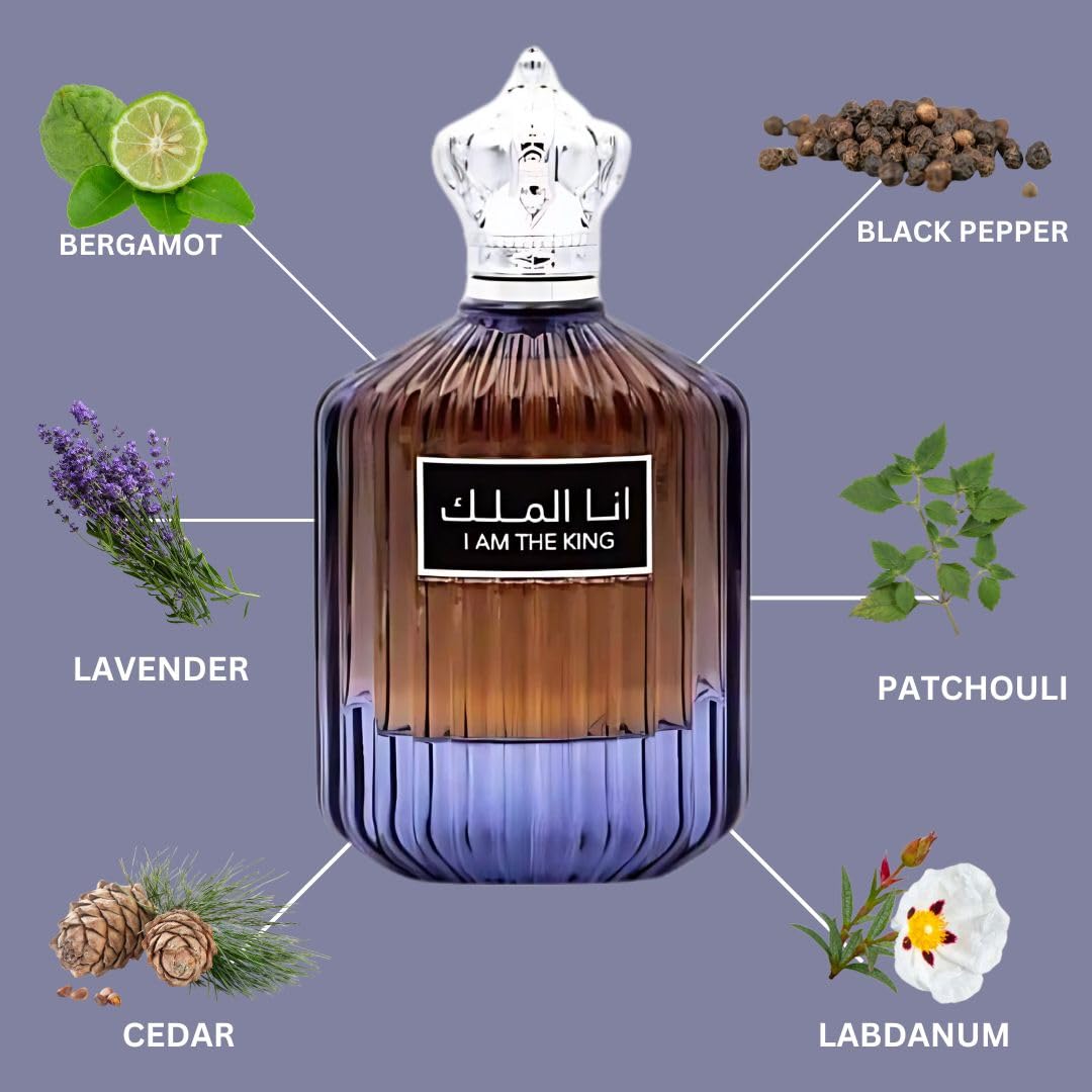 Ard Al Zaafaran I Am the King Eau De Parfum Spray 100ml (3.4 oz) | A Bold Blend of Fresh Spice, Aromatic Florals & Warm Woody Depth.