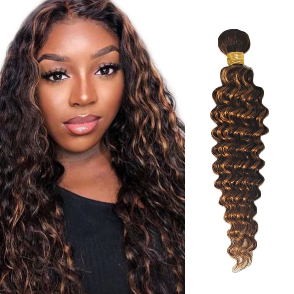 Deep Wave Brown Human Hair Bundle - 100% Unprocessed Virgin Brazilian Extensions | 24 Inch Piano Color