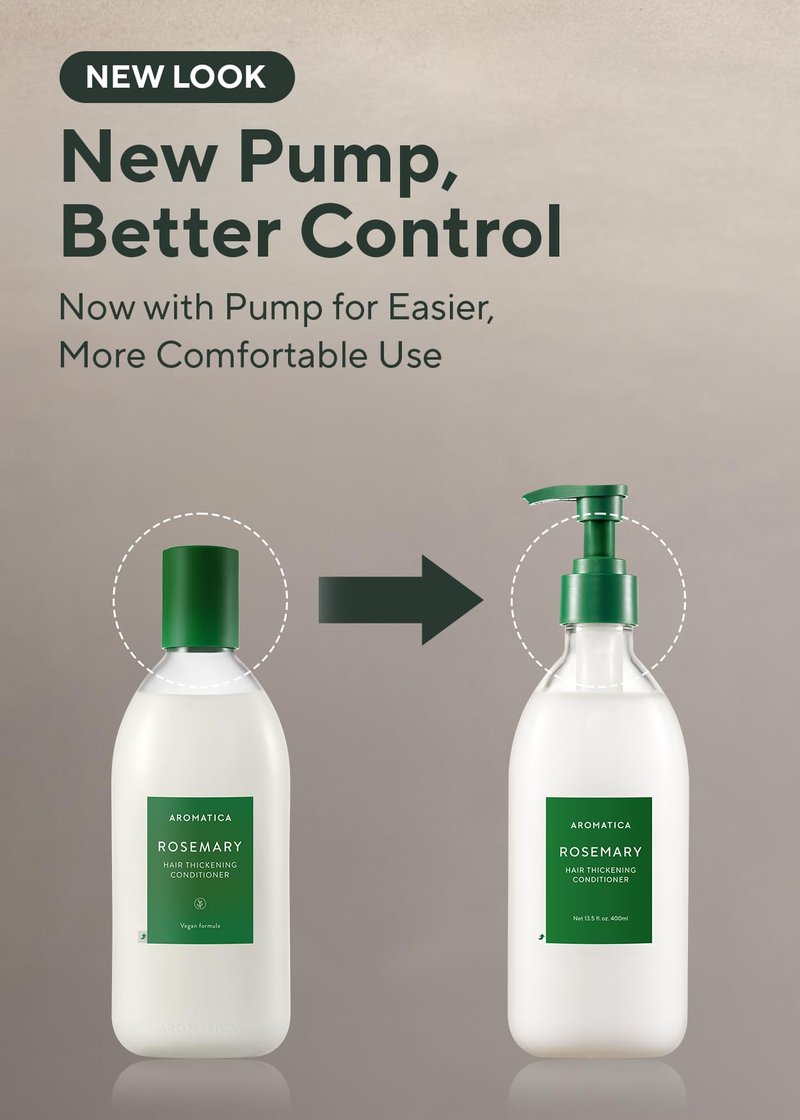 AROMATICA Rosemary Hair Thickening Conditioner, Vegan Hair Conditioner for Damaged Hair and Dry Hair - Moisturizing Conditioner, Silicone-Free (13.53oz/400ml)