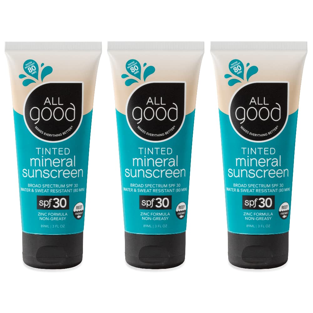 All Good Tinted Mineral Sunscreen Lotion - SPF 30, UVA/UVB Protection, Water Resistant | 3 oz (3-Pack)