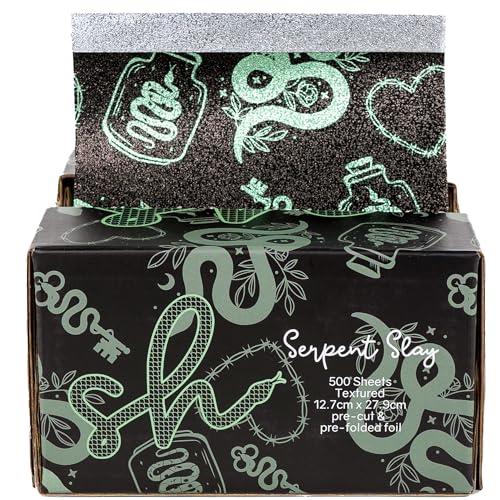 Simply Hair Pop-Up Hair Foil - 500 Pre-Cut & Folded Sheets for Hair Dye, Highlights & Balayage - Embossed, No-Slip Grip - Pop-Up Dispenser - 12.7x27.9cm - Serpent