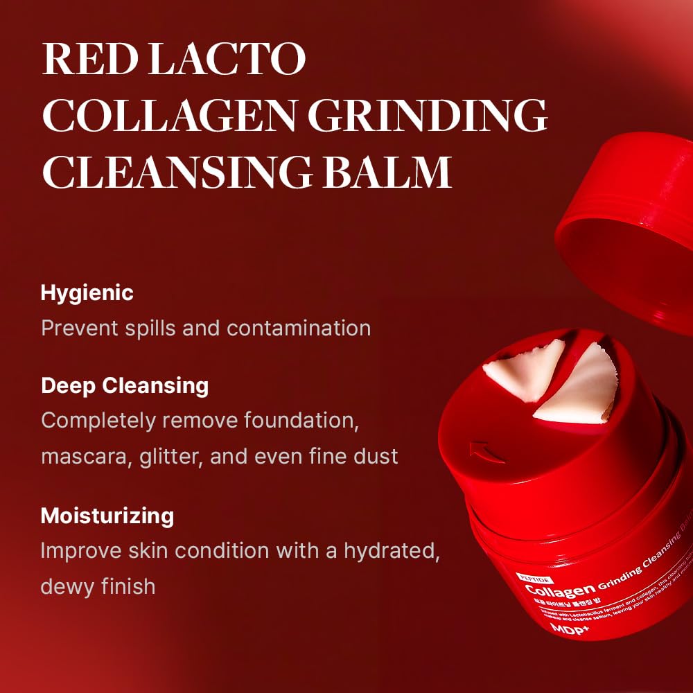 MDP+ Red Lacto Collagen Grinding Cleansing Balm | Pore Cleansing, Hydrating, 1.69 Oz/50ml, Pore Tightening, Travel Cleanser