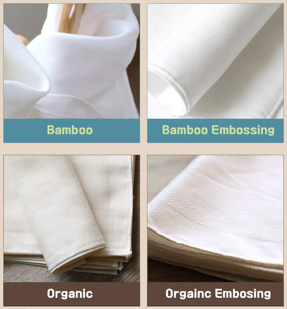 Angel-in-Moms [10 Packs] Organic Cotton Cloth Soft Muslin Gauze Handkerchief Washcloths, Wide Size 14 inch x 14 inch, Facial Cleansing Cloths, Hankies Makeup Remover Towel (Organic Embossing)