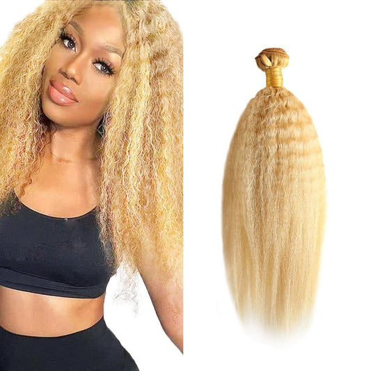 P27/613 Highlight Blonde Bundles Human Hair Honey Blonde Yaki Straight Bundles 28 Inch Unprocessed Brazilian Virgin Hair 1 Bundle 50 Gram Per Bundle Deals Quick Weave Hair Extensions