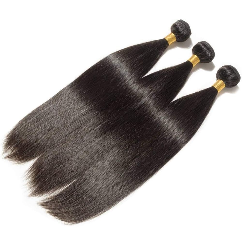 Straight Human Hair Bundles 14 16 18 Inch Trippy Hair Quick Weave 3 Bundles Human Hair 100% Unprocessed Raw Brazilian Virgin Hair Extensions for Black Women Natural Color