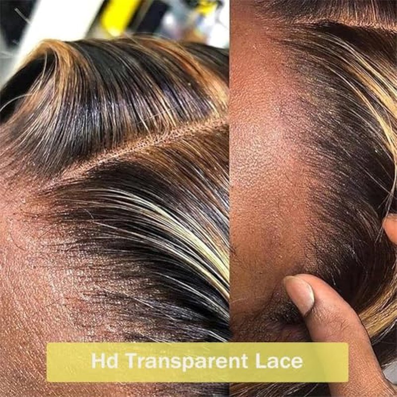 Honey Blonde Ombre Lace Front Wigs Human Hair Pre Plucked 13x6 HD Transparent 4/27 Highlight Deep Wave Wig 200% Density 26 Inch Omer Deep Wave Lace Front Wig with Baby Hair