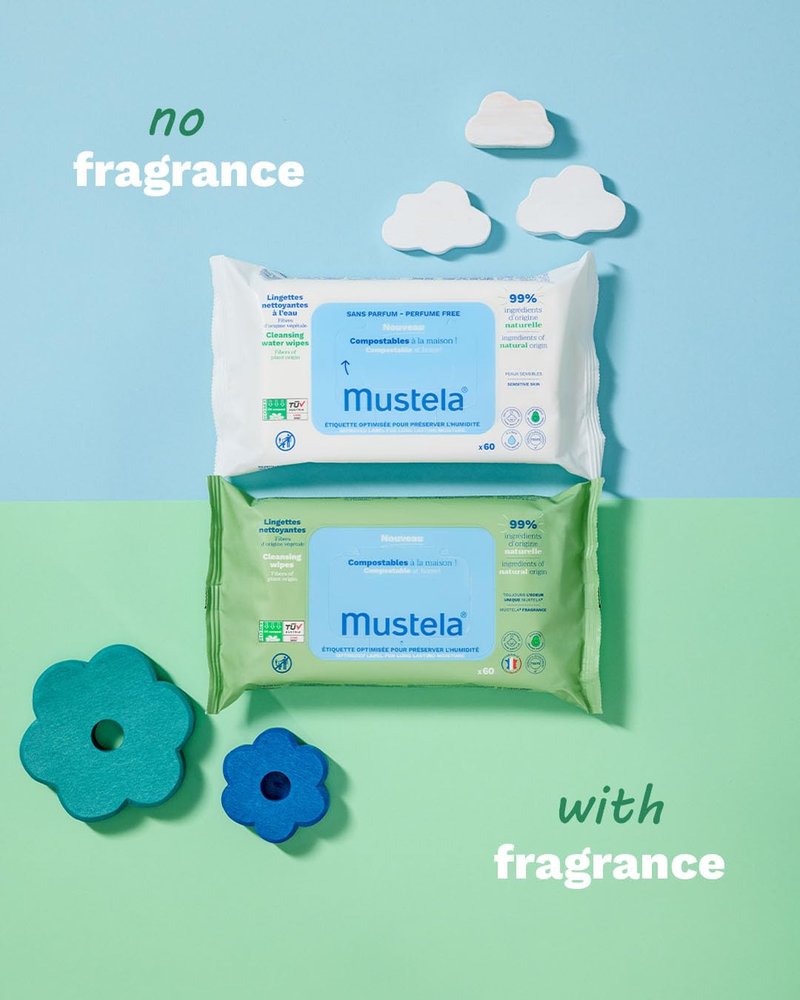 Mustela Baby Compostable Cleansing Wipes | Natural & Plant-Based - Fragrance-Free for All Skin Types - 99% Natural Ingredients