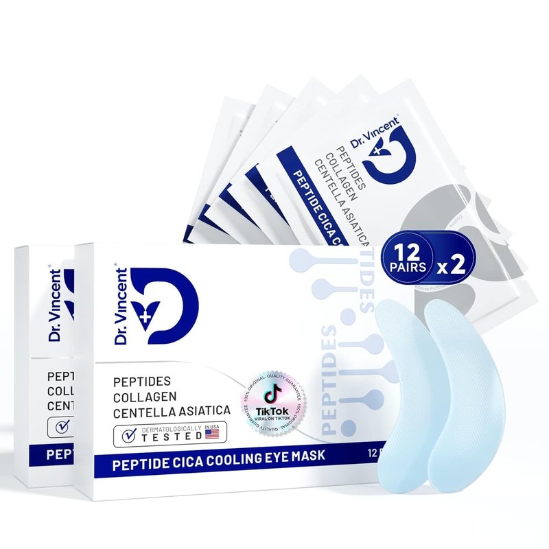 Peptide Cooling Under Eye Patches - Soothing Mask for Dark Circles & Puffiness | 24 Pairs with Glacial Water