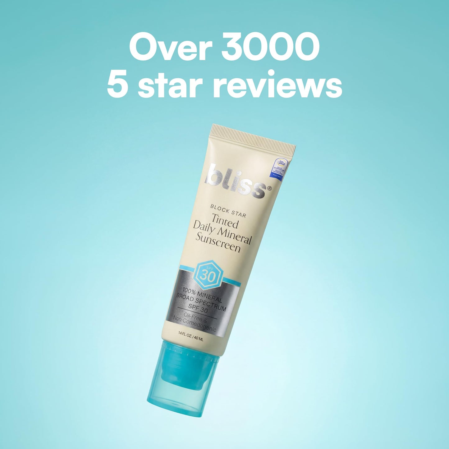 Bliss Block Star SPF 30 Daily Tinted Mineral Sunscreen with Zinc Oxide - All Skin Tones - 100% Mineral Broad Spectrum Sunscreen with Titanium Dioxide & Antioxidant Blend- 1.4 fl oz.