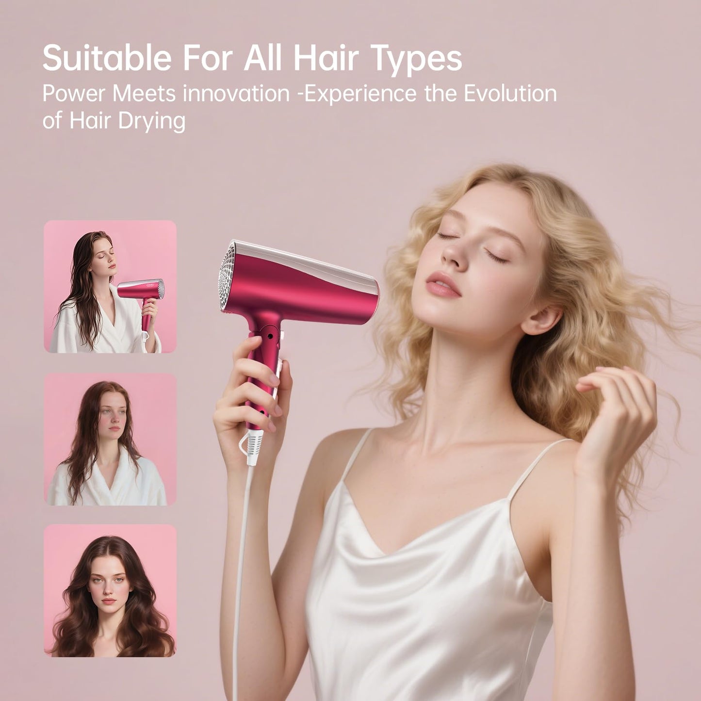 CONFU Professional 1875W Hair Dryer, Foldable Blow Dryers Ceramic Tourmaline Hair Dryer, Fast Drying Hairdryer with Concentrator, 2 Speed and 3 Heat Setting for Curly and Straight Hair