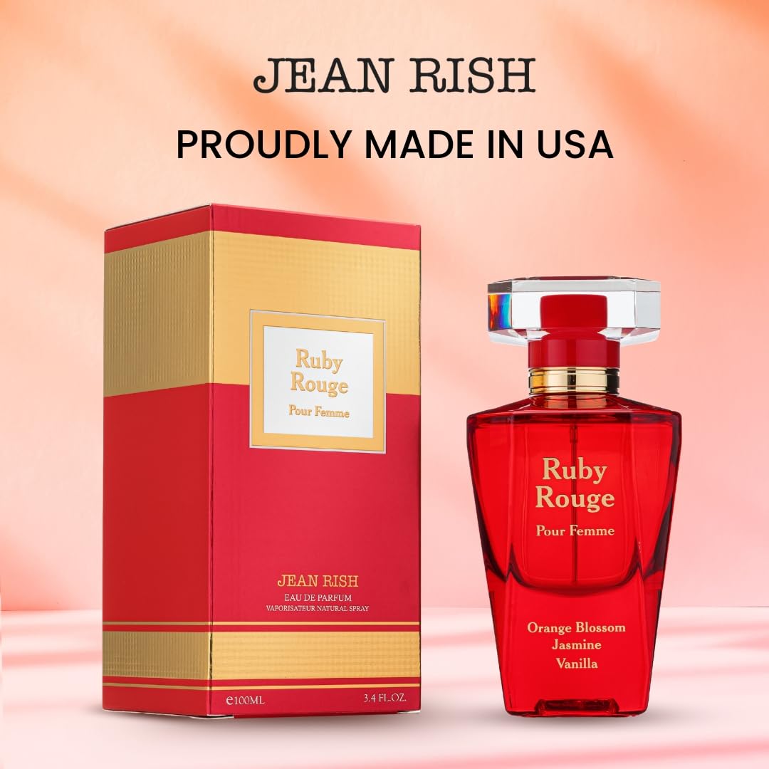Jean Rish Ruby Rouge Perfume for Women Eau De Parfum, Long-Lasting Luxury Fragrance, Made In USA - Bergamot, Jasmine, Vanilla, Sandalwood Scent - 100ml / 3.4 oz