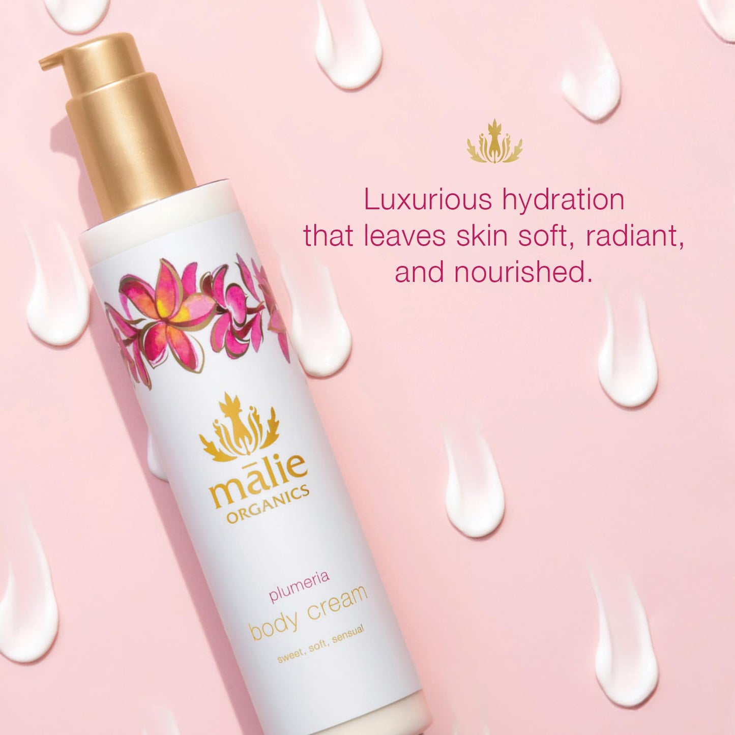 Mālie Organics Body Cream, Plumeria Scent, Deep Hydration, Coconut Oil + Kukui Nut Oil + Aloe + Chamomile, Vegan, 7.5 oz