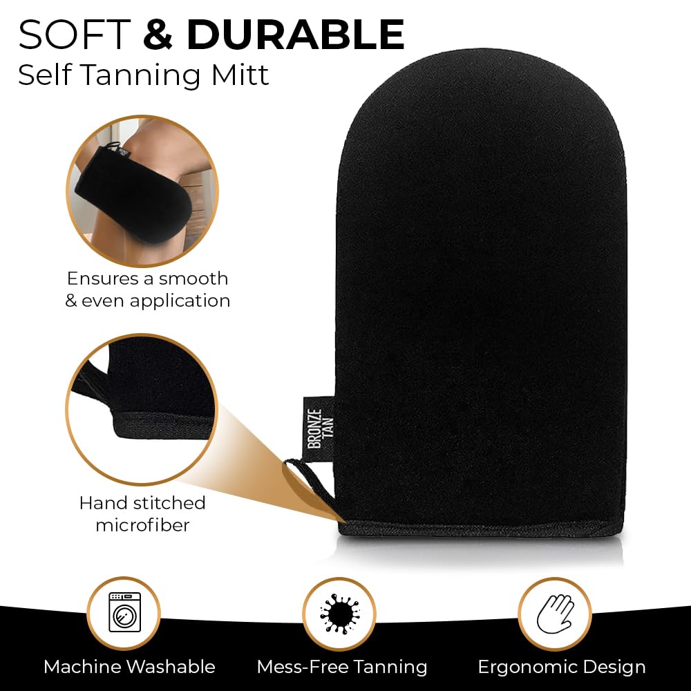 Self Tanning Mitt Applicator - Ultra Soft Reusable Glove for Streak-Free Tan | Machine Washable, Black