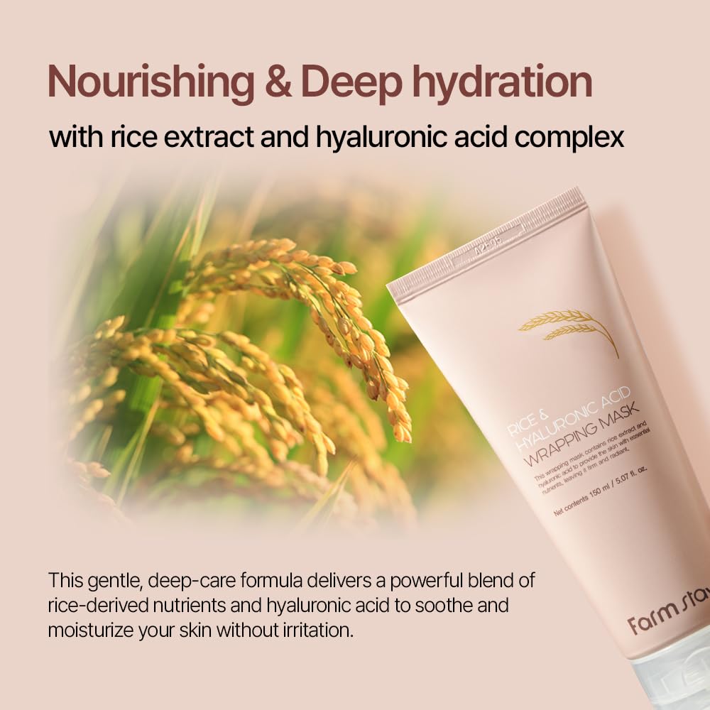 FARMSTAY Rice & Hyaluronic Acid Real Wrapping Face Mask (5.07 fl oz) - Peel Off Facial Mask for Glass Skin Glow, Instant Makeup Ready Canvas, Deep Hydration, Spatula Included
